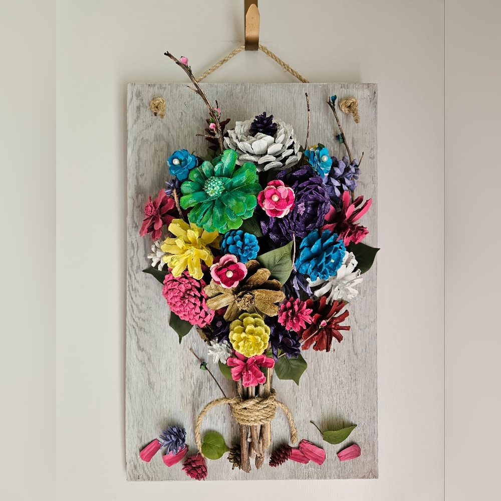 41A. Original - Colorful Floral Pinecone Wall Art